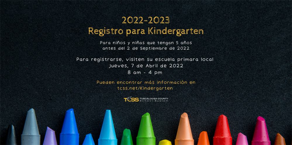 chalkboard with crayons; Kindergarten Registration information that is listed on this page in Spanish chalkboard with crayons; Kindergarten Registration information that is listed on this page in Spanish